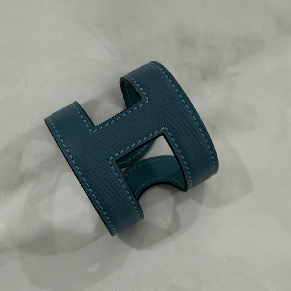 Hermes Teal Leather Cuff Bracelet